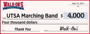 Walk-On's Donation to UTSA Marching Band